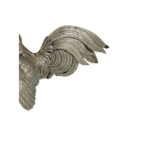 Vintage Cast Metal Fighting Rooster Game Fowl Statue Figure Silvertone 10” - Picture 5 of 11